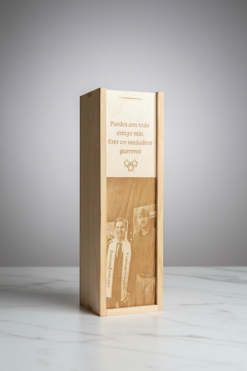 Caja de vino individual personalizada.